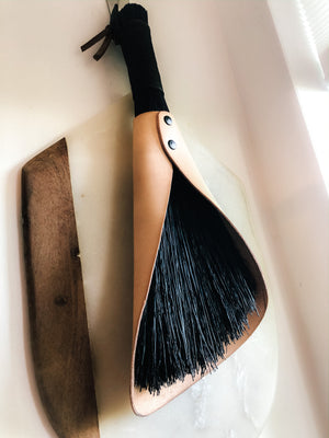 leafted- broom broom - handcrafted broom and leather pan , handmade in WA - USA - elevate your camp , van camping, vanlife , van accessories 