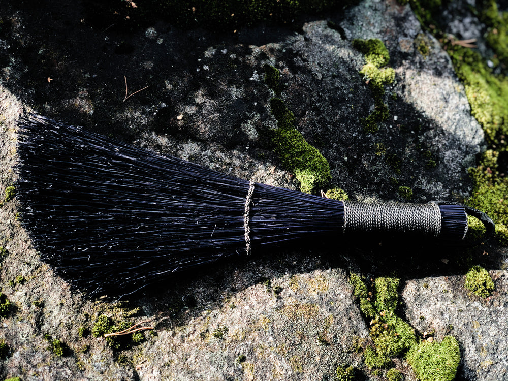leafted- broom broom - handcrafted broom and leather pan , handmade in WA - USA - elevate your camp , van camping, vanlife , van accessories 