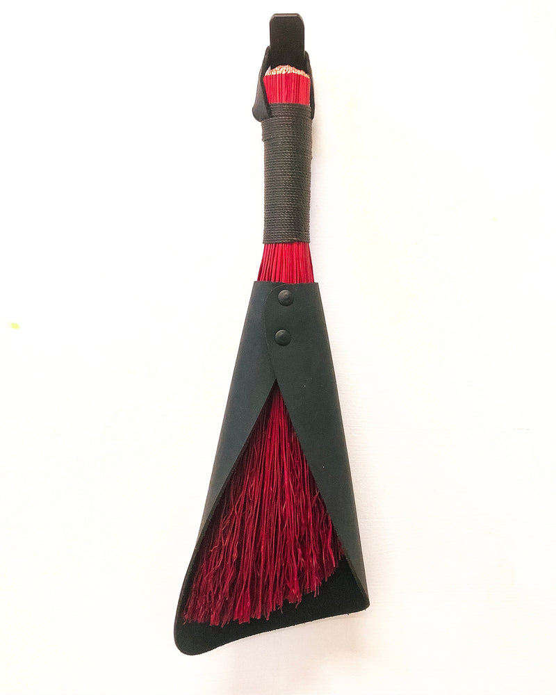 leafted- broom broom - handcrafted broom and leather pan , handmade in WA - USA - elevate your camp , van camping, vanlife , van accessories 