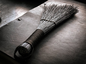leafted- broom broom - handcrafted broom and leather pan , handmade in WA - USA - elevate your camp , van camping, vanlife , van accessories . 