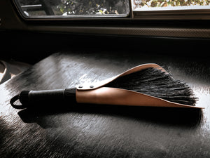 leafted- broom broom - handcrafted broom and leather pan , handmade in WA - USA - elevate your camp , van camping, vanlife , van accessories 