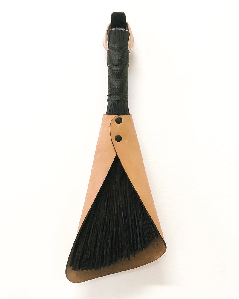leafted- broom broom - handcrafted broom and leather pan , handmade in WA - USA - elevate your camp , van camping, vanlife , van accessories 